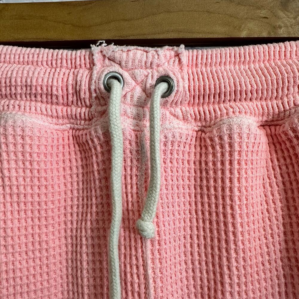 Aerie Lumber Jane Waffle Knit Shorts Pink Drawstring Women's XS Lounge Comfort - Picture 2 of 6